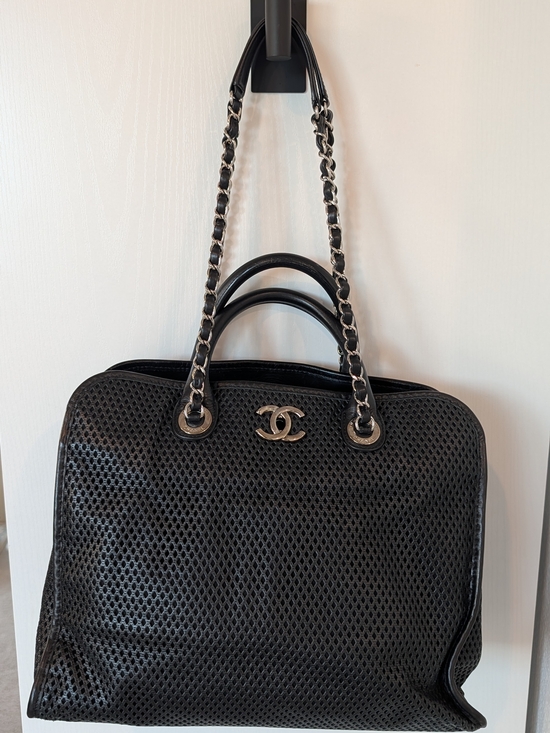 CHANEL Handbags - Chanel Black Calfskin Perforated Leather Tote